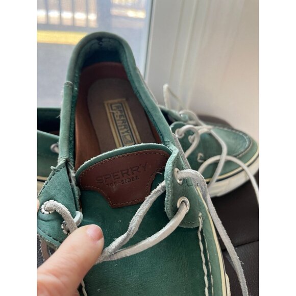 Vintage Men's Sperry Rand Leather Turquoise Green Top-Sider Gray Leather Tie Siz - Picture 9 of 10